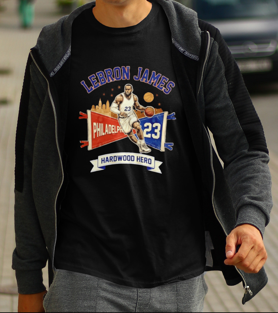 LeBron James 23 Philadelphia Basketball Skyline Hardwood Hero T-Shirt