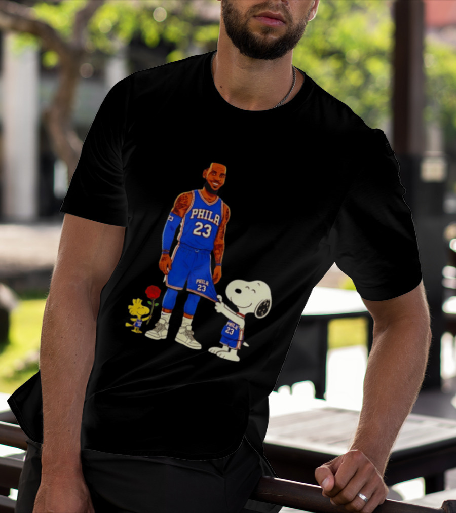 LeBron James Peanuts Collaboration Philadelphia 76ers Snoopy Woodstock 23 Jersey T-Shirt