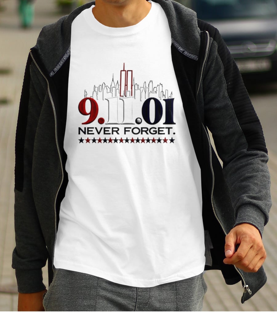 9.11.01 Never Forget New York City Skyline Twin Towers And Stars T-Shirt
