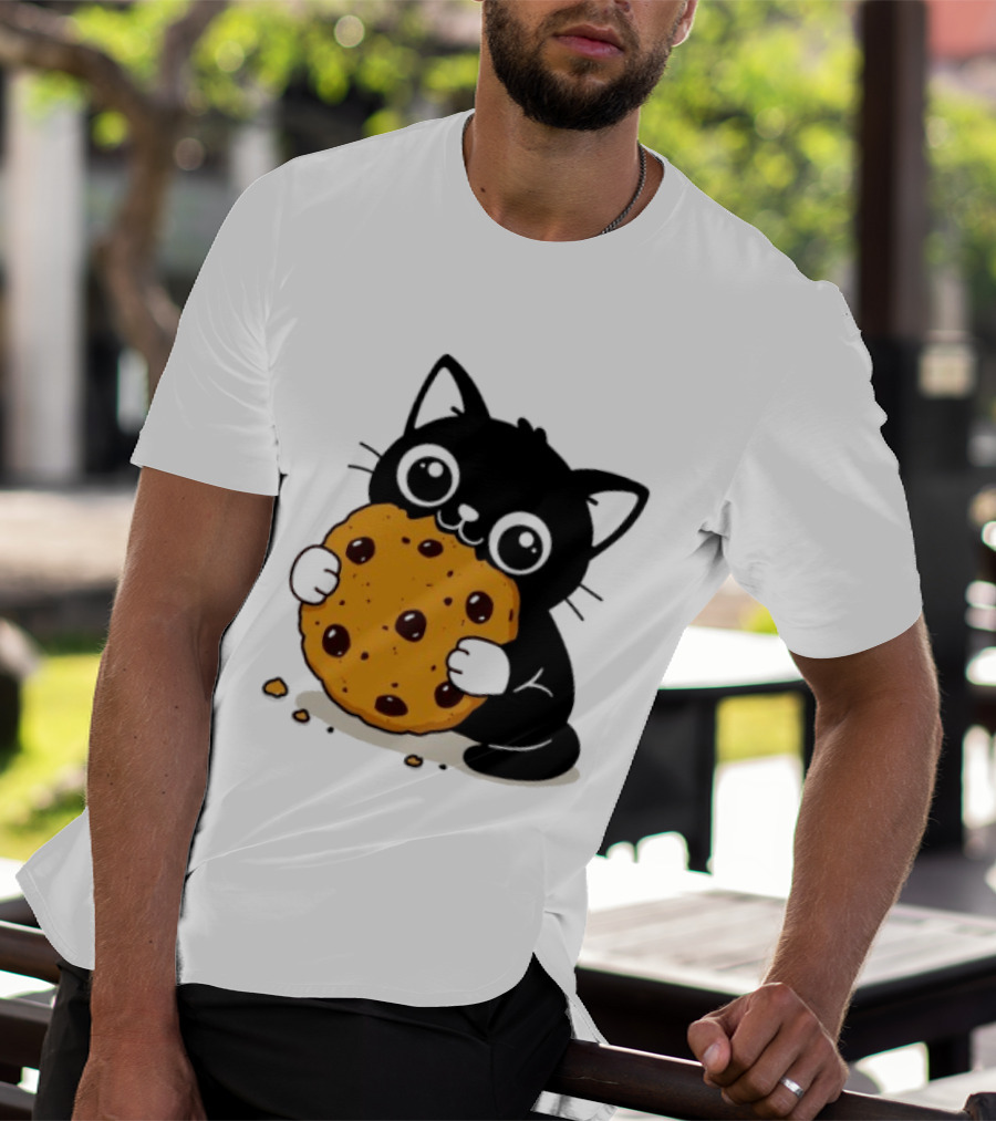 Black Cat Holding Chocolate Chip Cookie T-Shirt