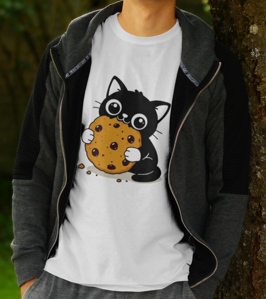 Black Cat Holding Chocolate Chip Cookie T-Shirt