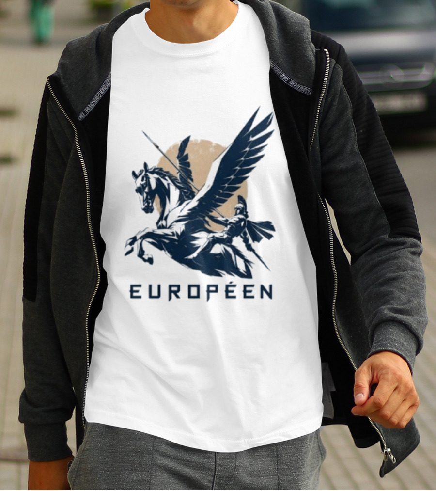 Européen Spartan Warrior Riding Pegasus Greek Mythology T-Shirt
