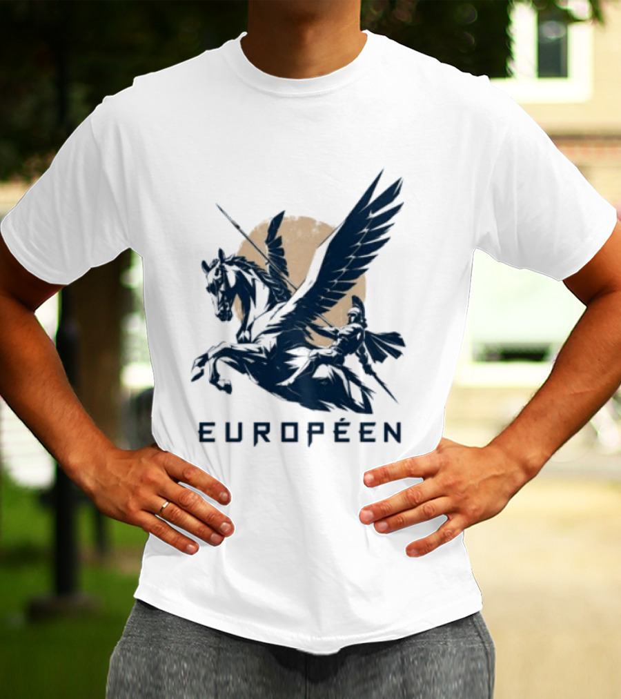 Européen Spartan Warrior Riding Pegasus Greek Mythology T-Shirt