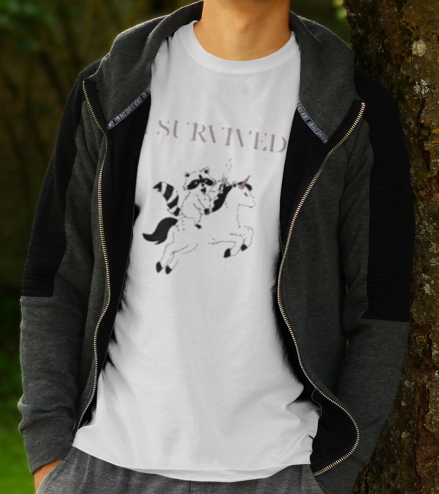 I Survived Jen Hamilton Unicorn Riding Raccoon T-Shirt