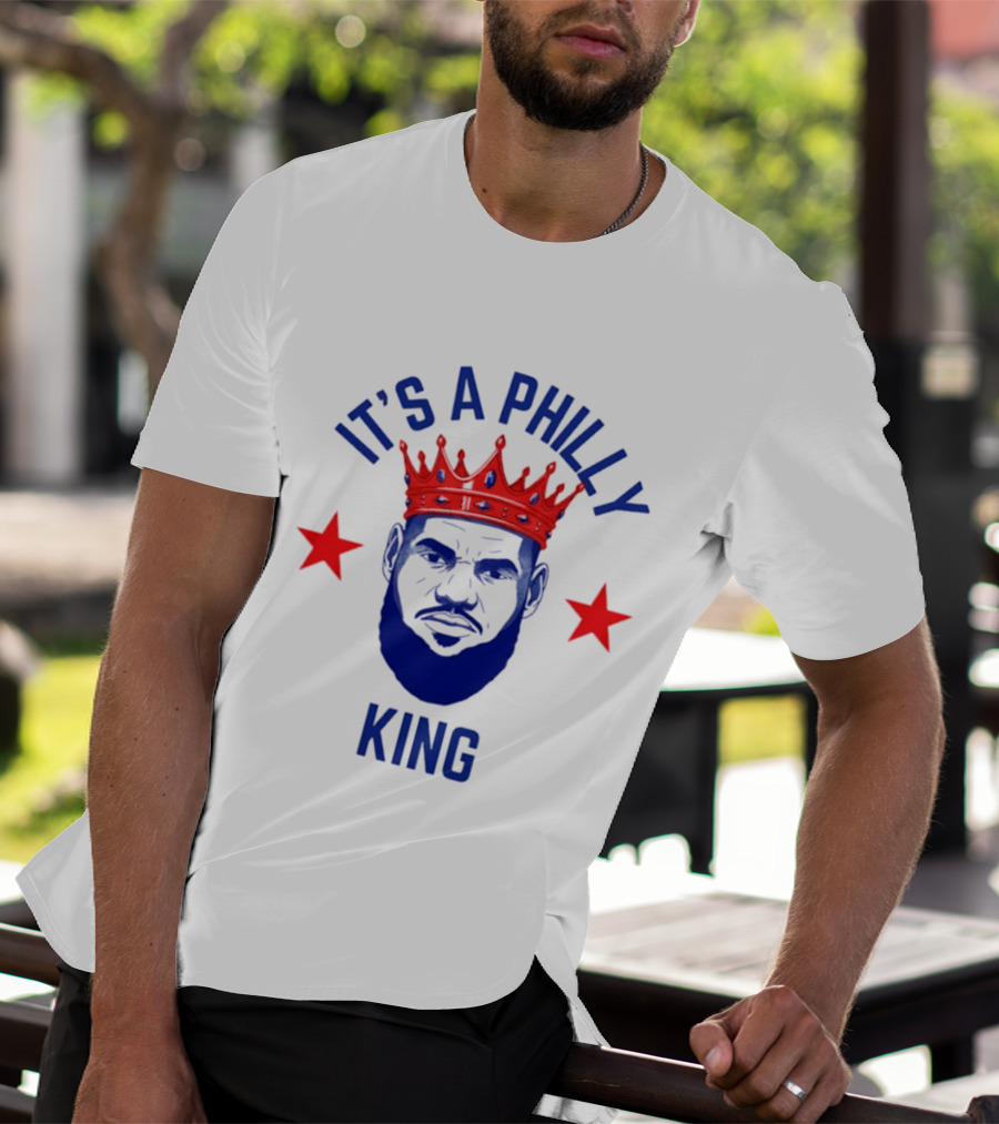 LeBron James It's A Philly King Philadelphia 76ers Red Crown Blue Face Two Stars T-Shirt