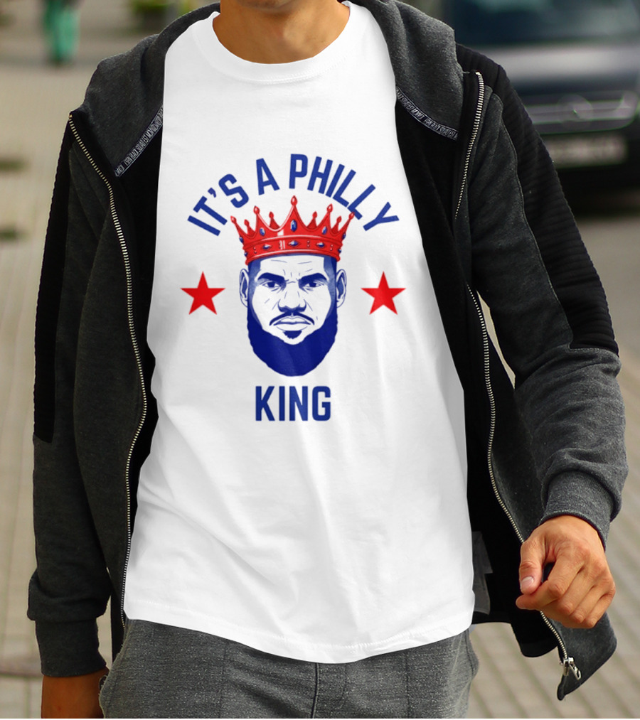 LeBron James It's A Philly King Philadelphia 76ers Red Crown Blue Face Two Stars T-Shirt