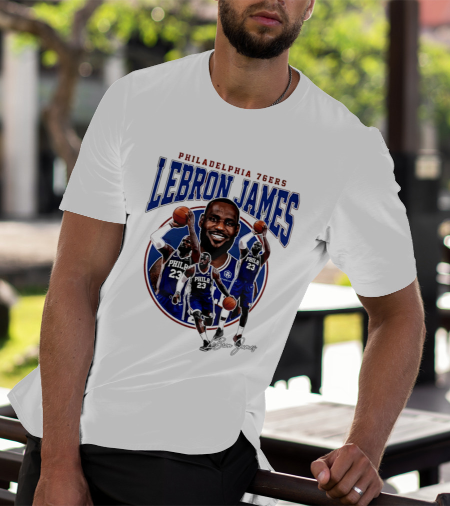 Philadelphia 76ers LeBron James Blue Jersey Player Collage T-Shirt