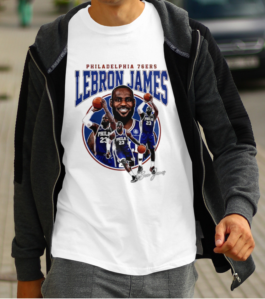 Philadelphia 76ers LeBron James Blue Jersey Player Collage T-Shirt