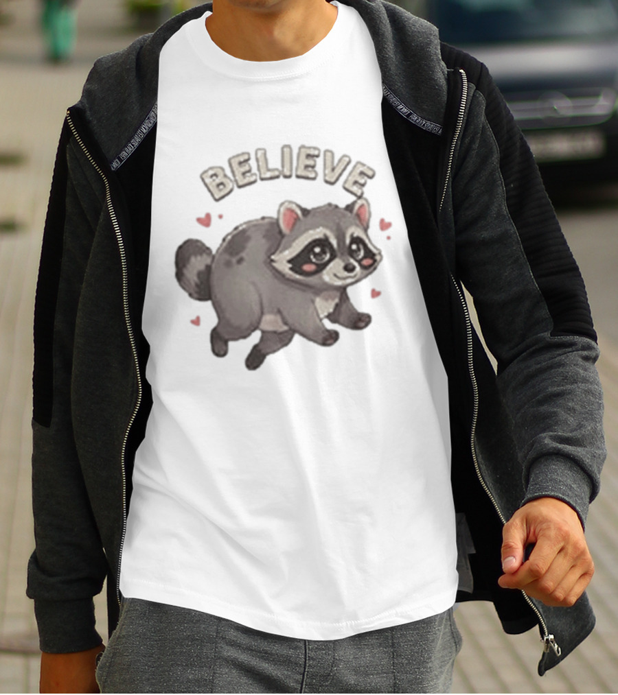 Believe Cute Raccoon Jimothy Hearts T-Shirt