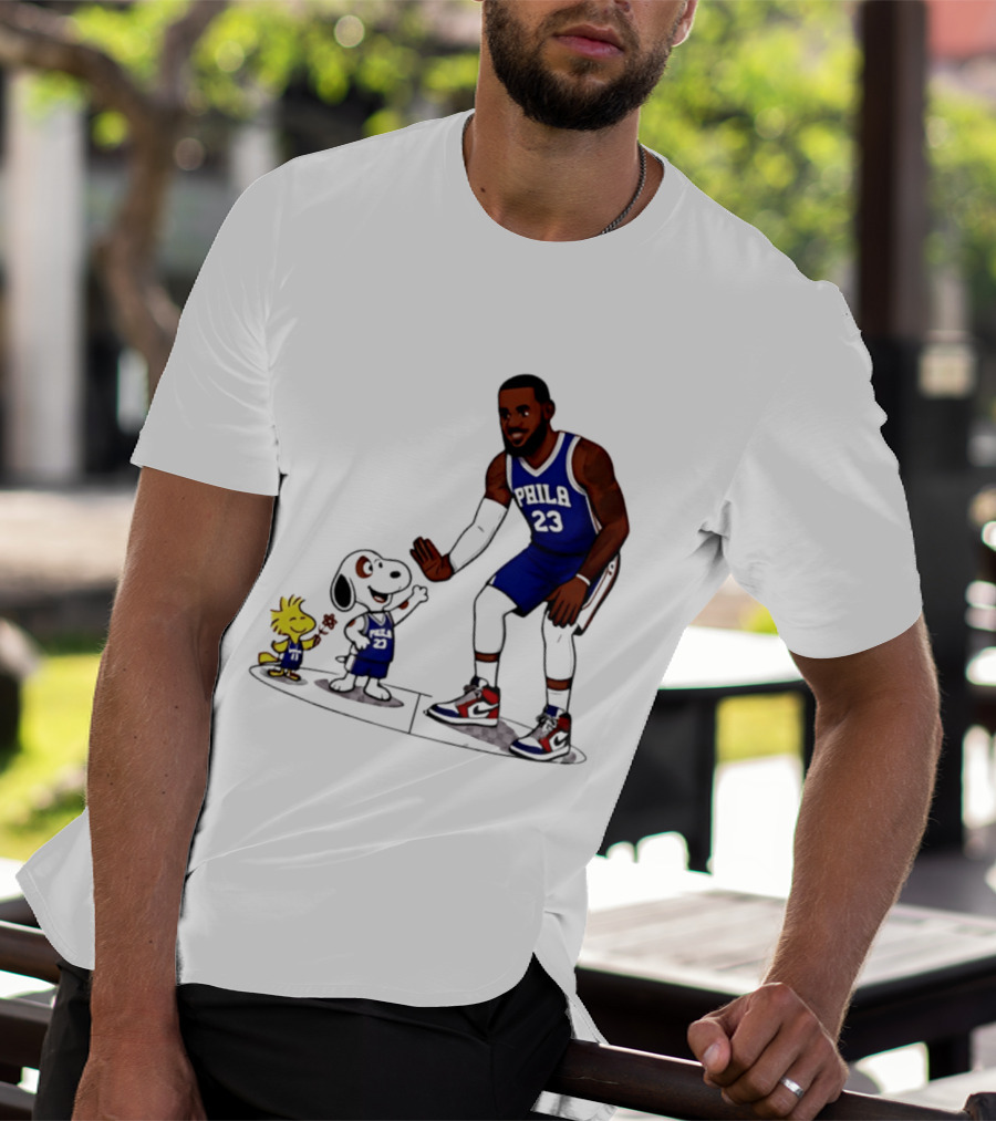 Snoopy Woodstock High Five LeBron James 23 Philadelphia 76ers Collaboration T-Shirt