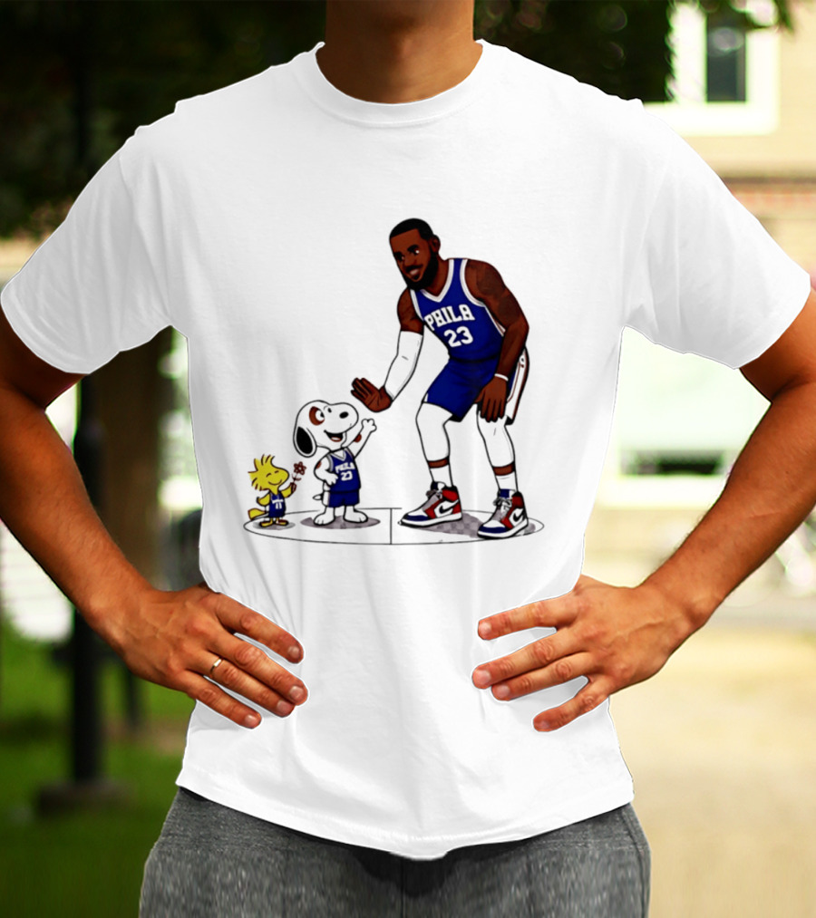 Snoopy Woodstock High Five LeBron James 23 Philadelphia 76ers Collaboration T-Shirt