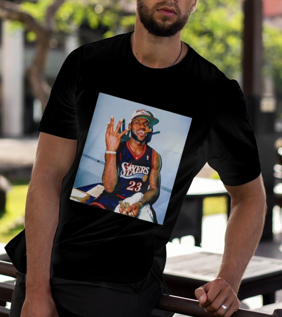 Philadelphia 76ers LeBron James 23 Cigar Photo T-Shirt