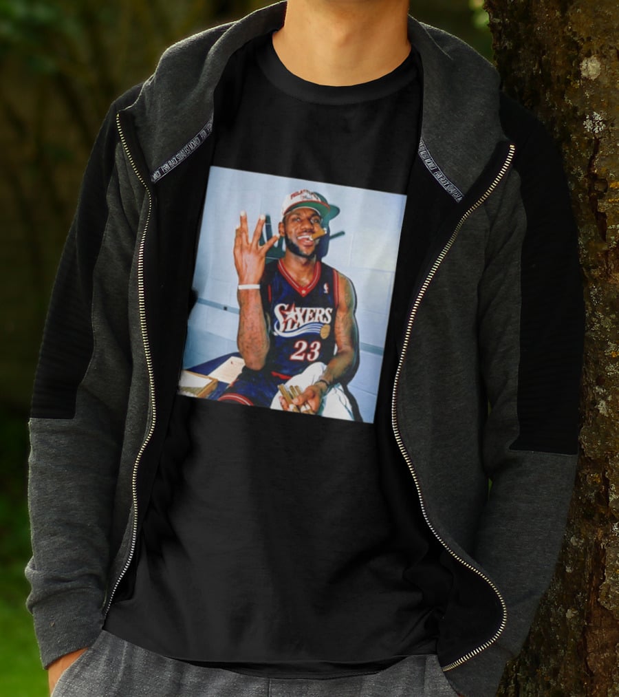 Philadelphia 76ers LeBron James 23 Cigar Photo T-Shirt