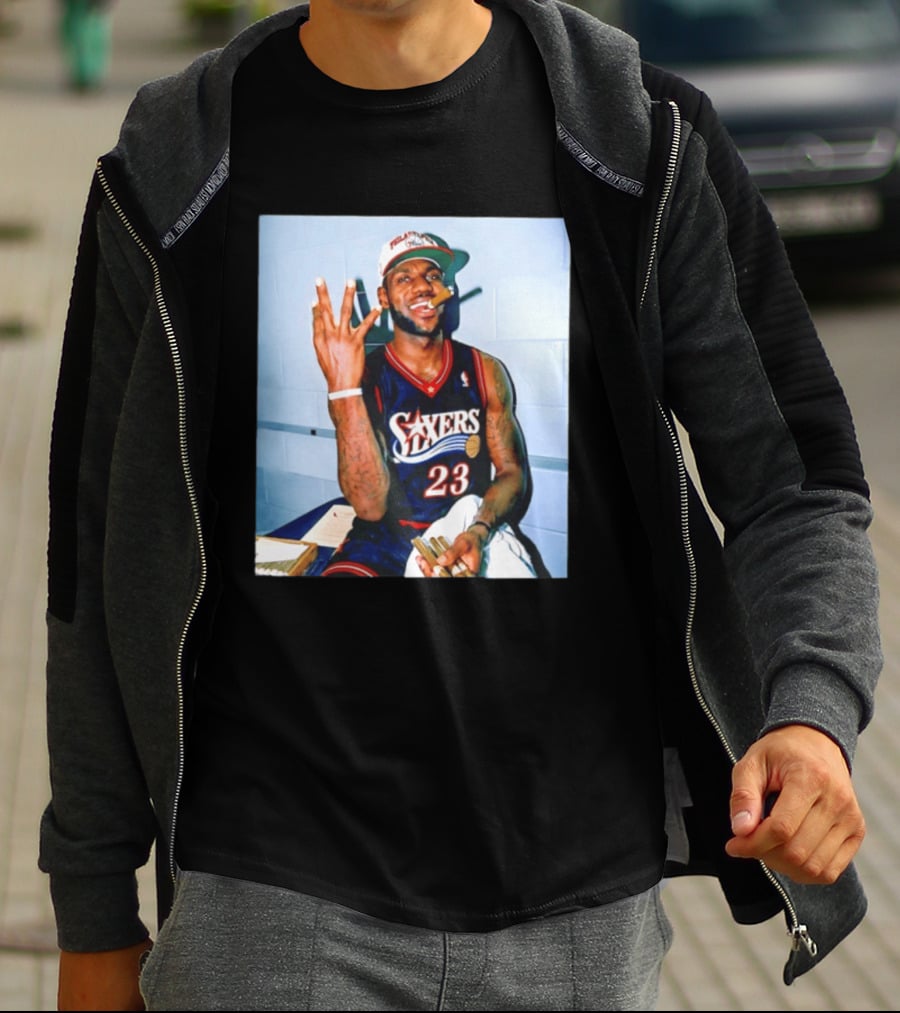 Philadelphia 76ers LeBron James 23 Cigar Photo T-Shirt