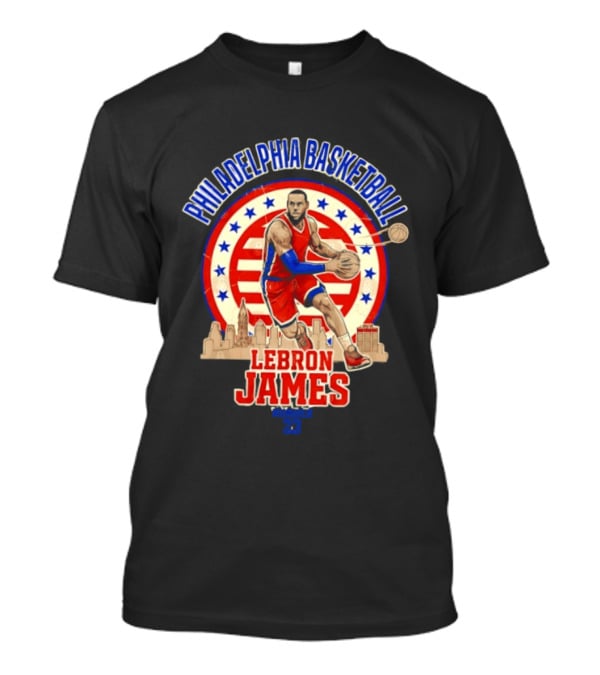 Philadelphia Basketball LeBron James City Skyline Player Red And Blue T-Shirt