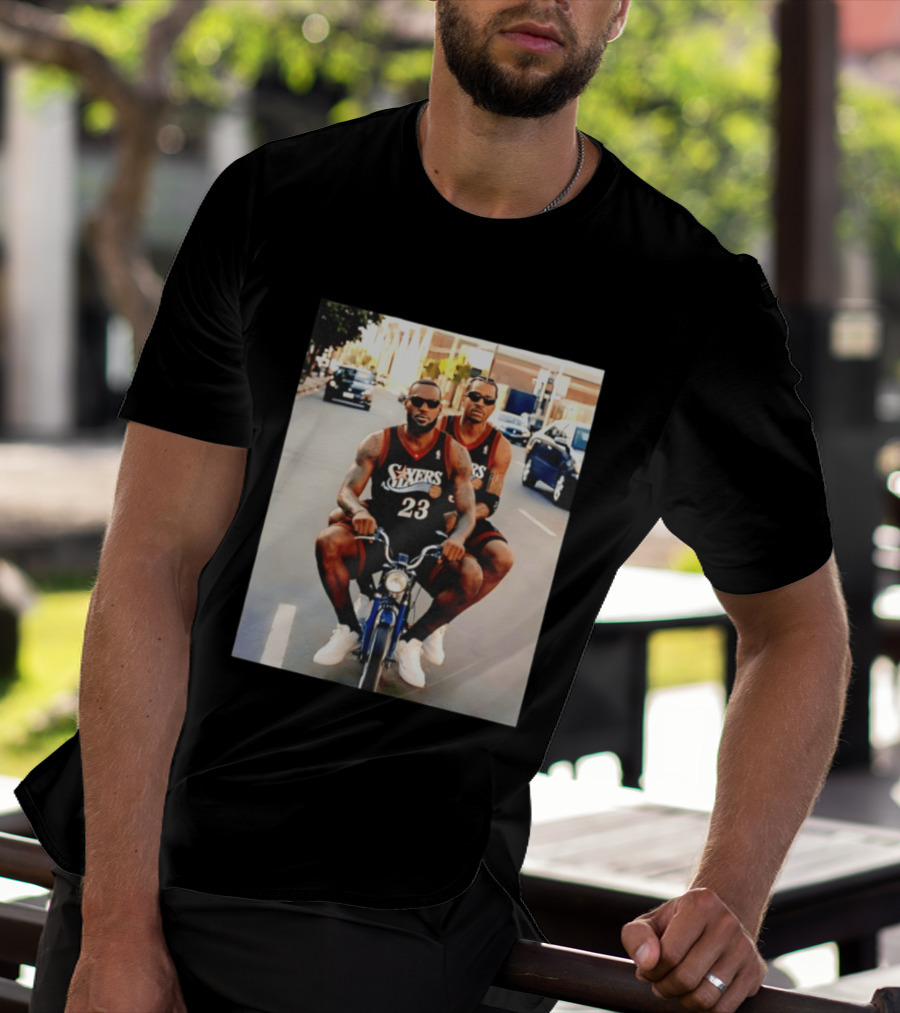Philly Sixers LeBron James Allen Iverson Motorbike Meme T-Shirt