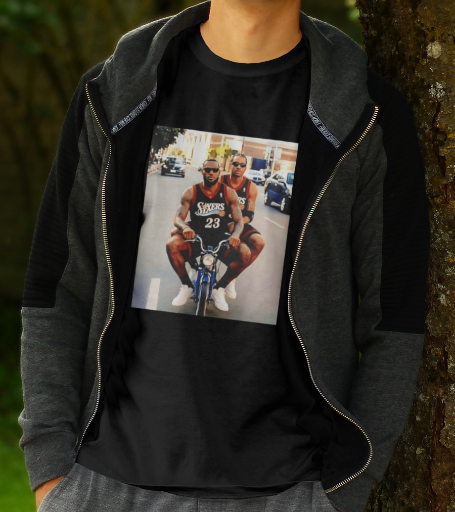 Philly Sixers LeBron James Allen Iverson Motorbike Meme T-Shirt