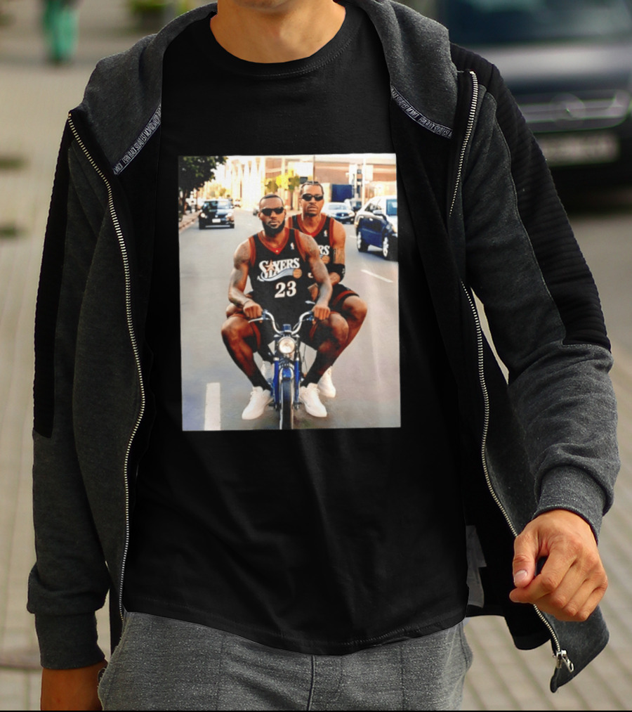 Philly Sixers LeBron James Allen Iverson Motorbike Meme T-Shirt