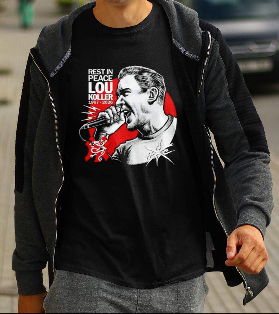 Rest In Peace Lou Koller 1967 2026 HxC Microphone Art Red And White T-Shirt