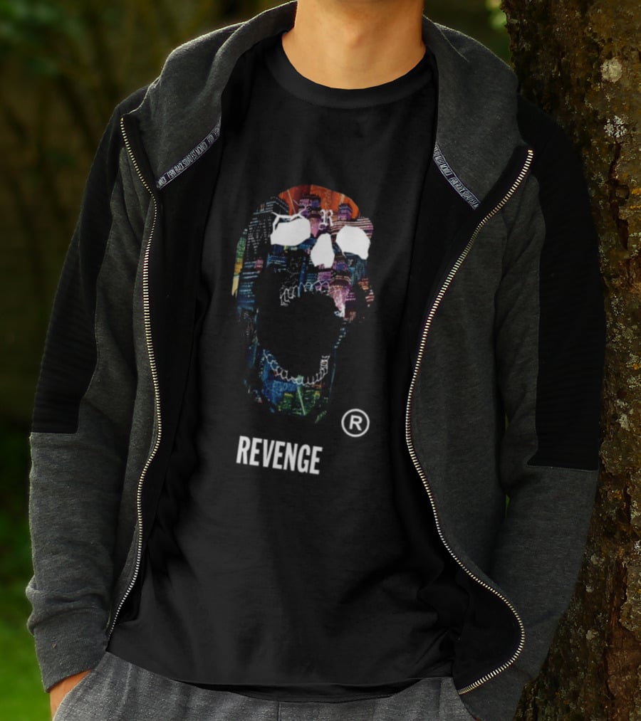 Revenge Neon Skull Cityscape Lights Black T-Shirt