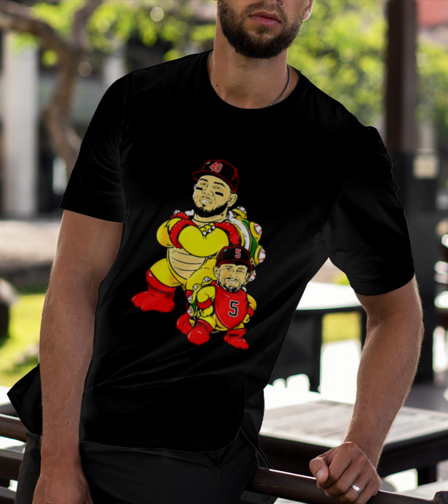 St Louis Cardinals Yadier Molina Albert Pujols Bowser Caricature 40 5 Red Cap T-Shirt