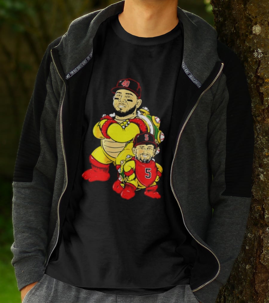 St Louis Cardinals Yadier Molina Albert Pujols Bowser Caricature 40 5 Red Cap T-Shirt