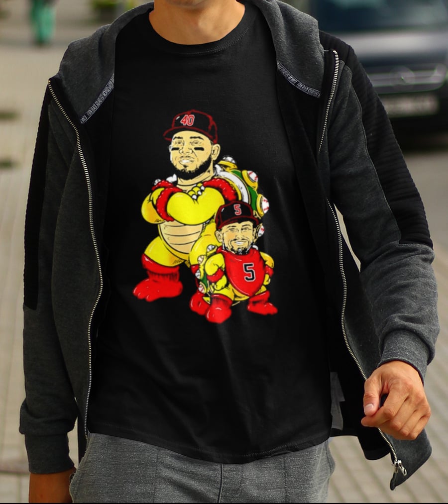 St Louis Cardinals Yadier Molina Albert Pujols Bowser Caricature 40 5 Red Cap T-Shirt