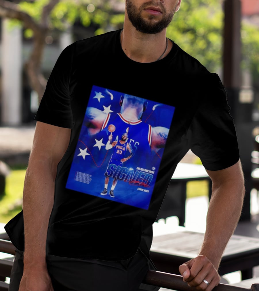 Philadelphia 76ers LeBron James Signed NBA 23 Stars T-Shirt