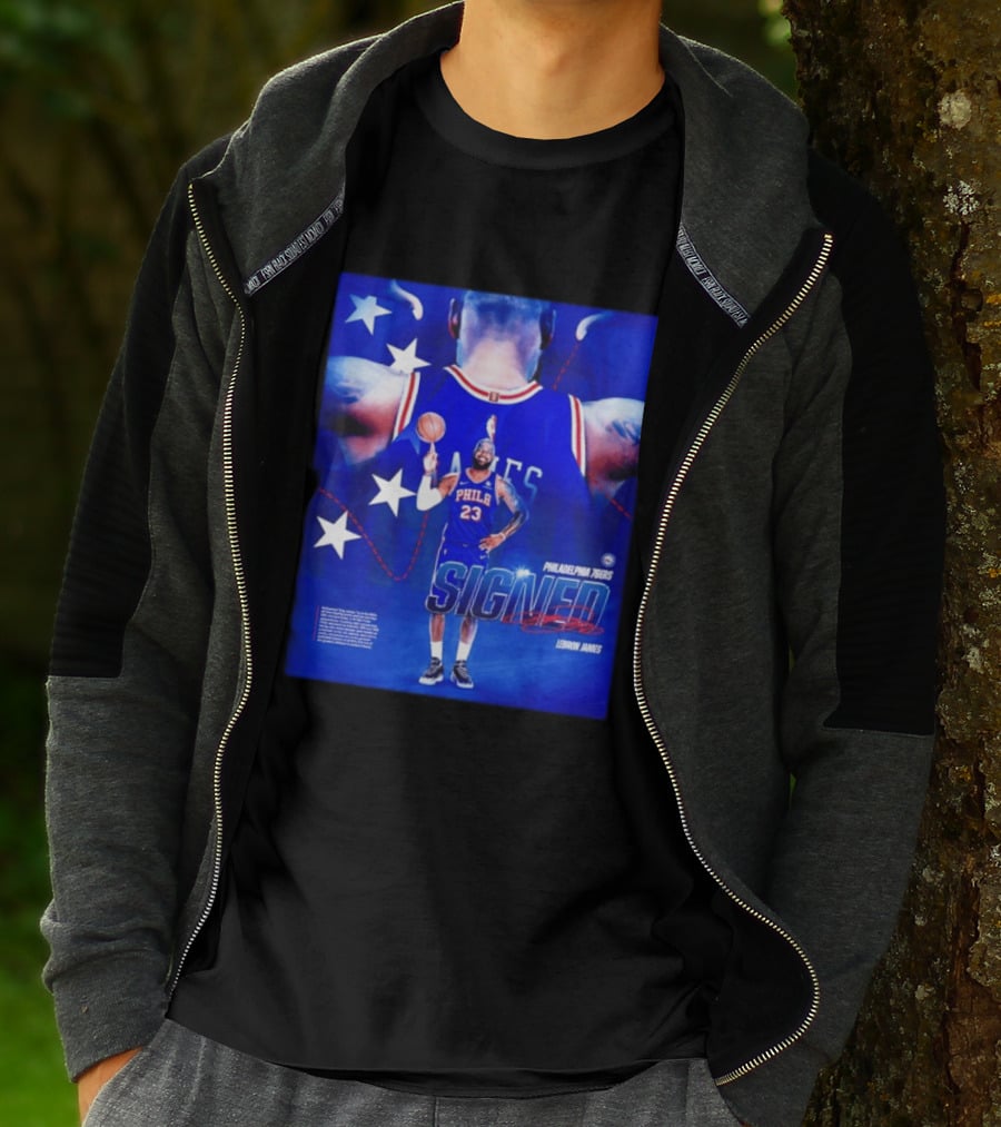 Philadelphia 76ers LeBron James Signed NBA 23 Stars T-Shirt