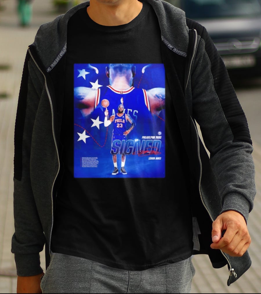 Philadelphia 76ers LeBron James Signed NBA 23 Stars T-Shirt