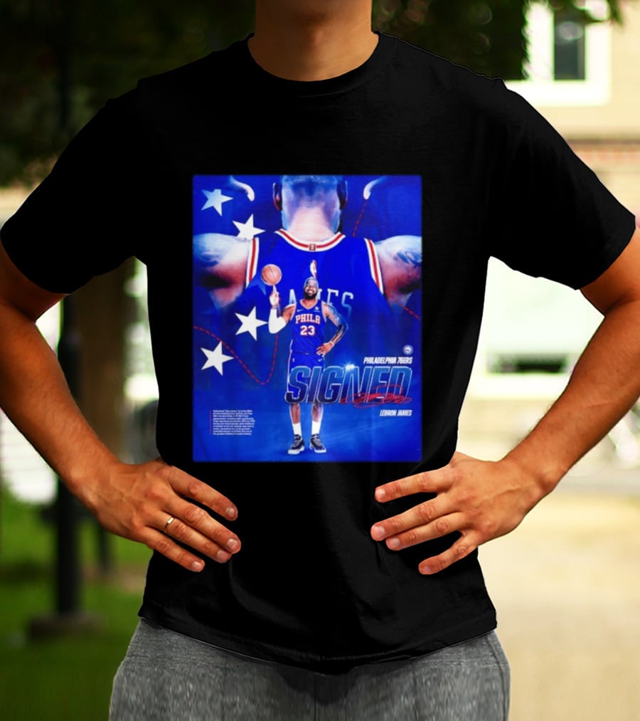 Philadelphia 76ers LeBron James Signed NBA 23 Stars T-Shirt