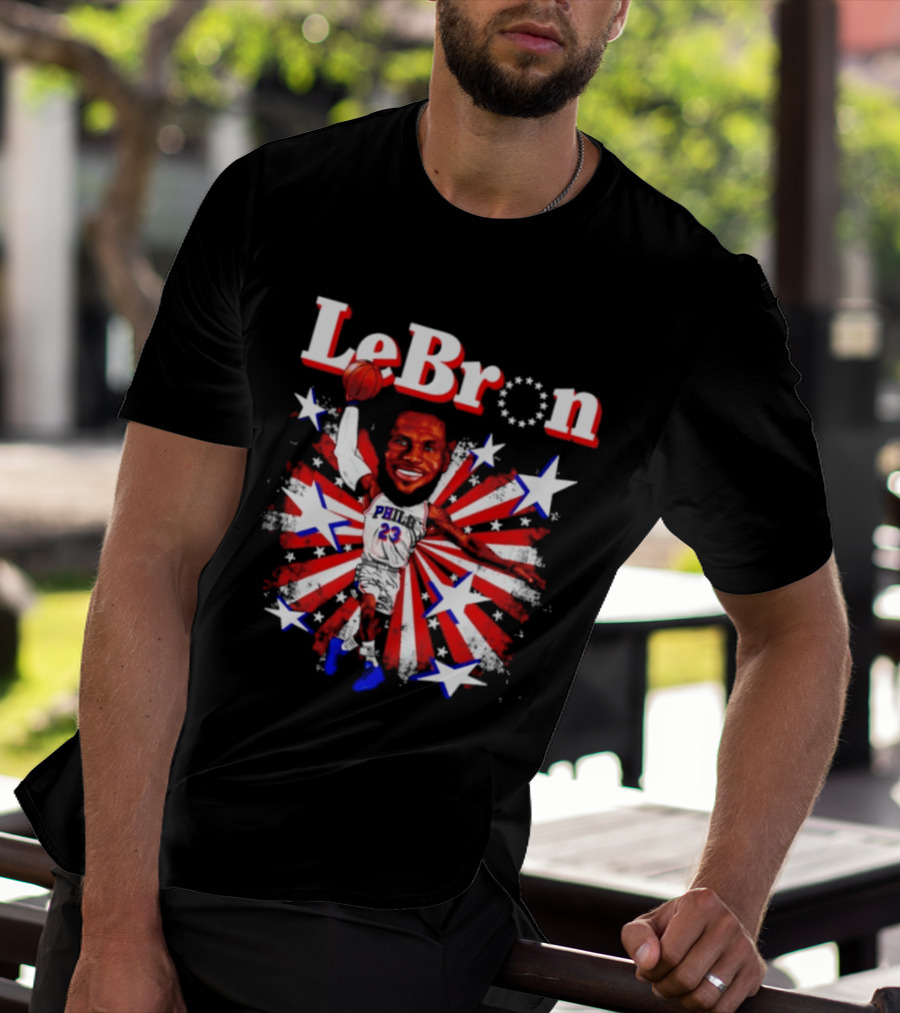 LeBron Stars PH 23 Basketball Caricature 76ers Red White Blue T-Shirt