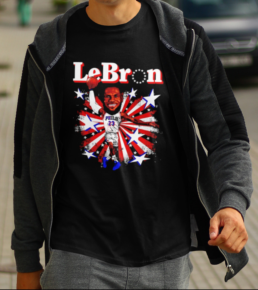 LeBron Stars PH 23 Basketball Caricature 76ers Red White Blue T-Shirt