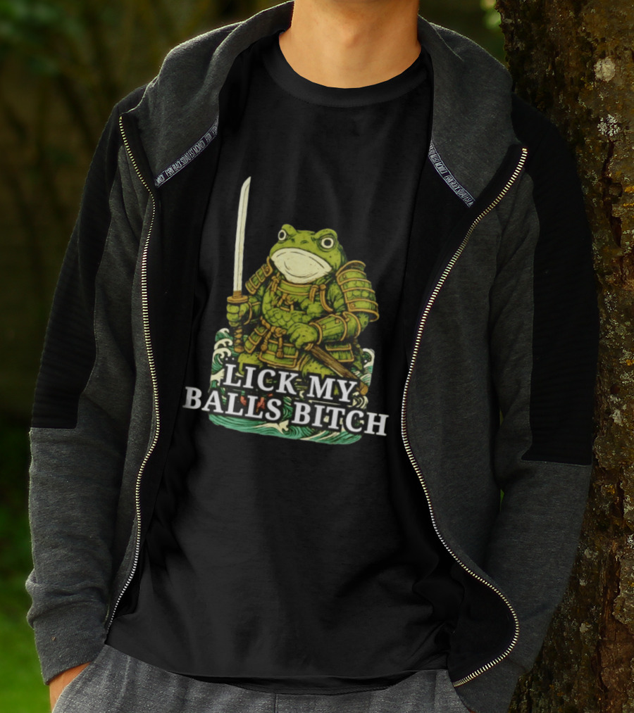Lick My Balls Bitch Samurai Frog Katana Wave Armor T-Shirt