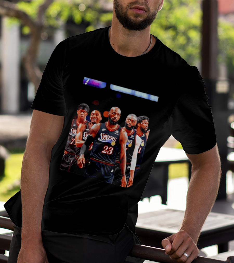 Tyrese Maxey VJ Edgecombe Jaylen Brown LeBron James Joel Embiid Sixers T-Shirt