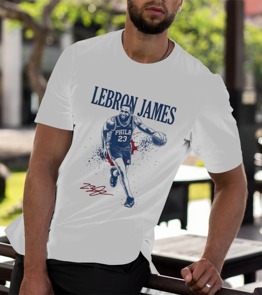 LeBron James 23 Philly Basketball Blue And Red Splash T-Shirt
