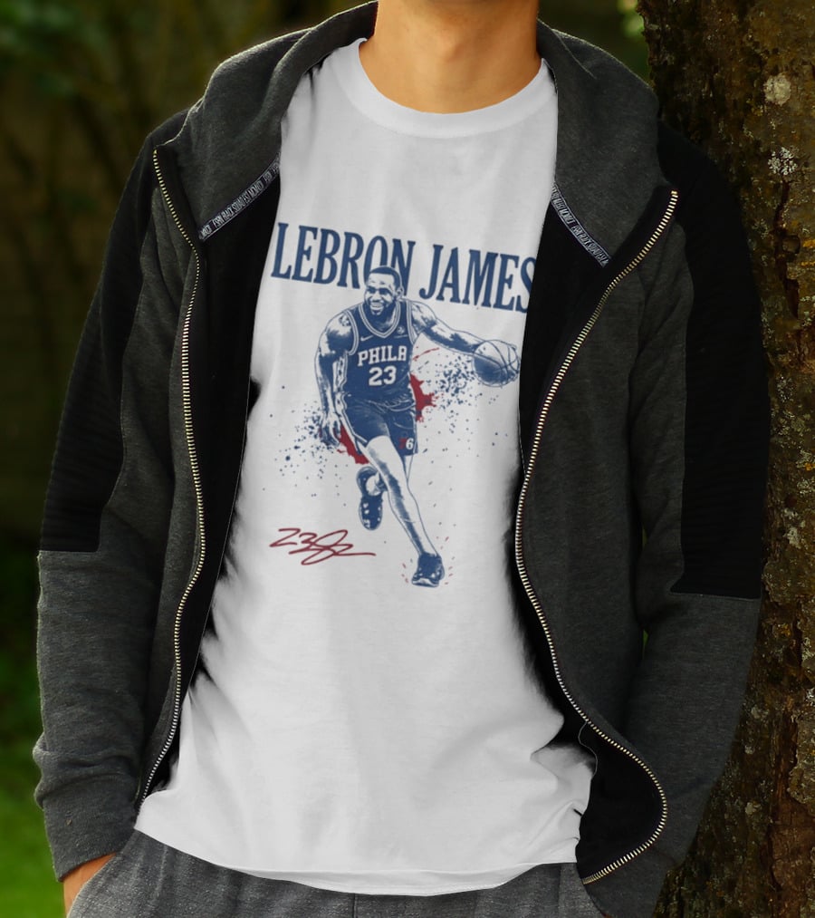 LeBron James 23 Philly Basketball Blue And Red Splash T-Shirt