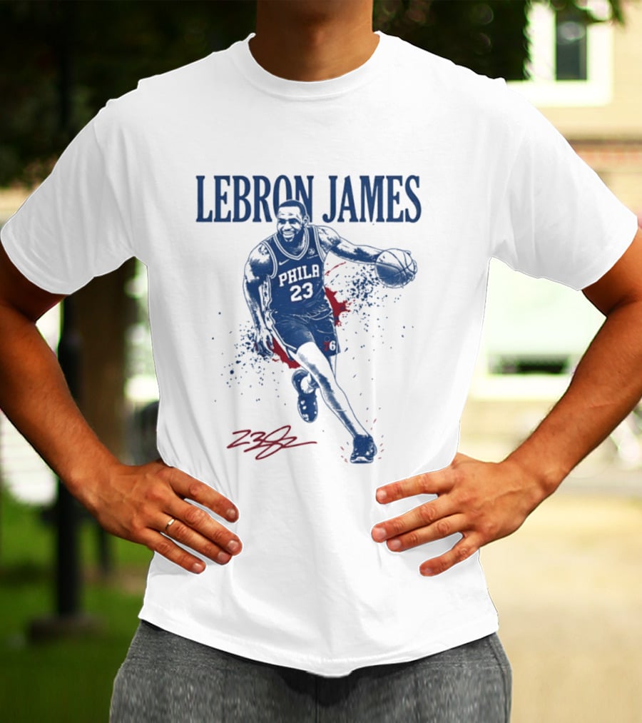 LeBron James 23 Philly Basketball Blue And Red Splash T-Shirt