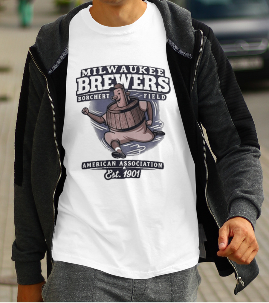 Milwaukee Brewers Borchert Field Running Barrelman American Association 1944 Team T-Shirt