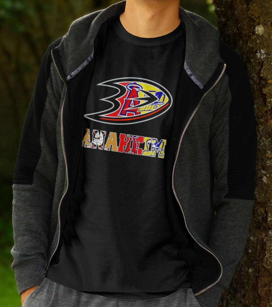 Anaheim Ducks Los Angeles Angels Anaheim Bolts Collage Anaheim Text And Logos T-Shirt