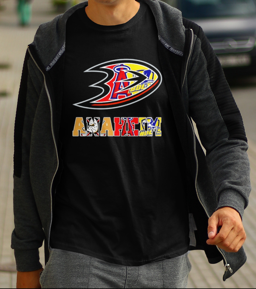Anaheim Ducks Los Angeles Angels Anaheim Bolts Collage Anaheim Text And Logos T-Shirt