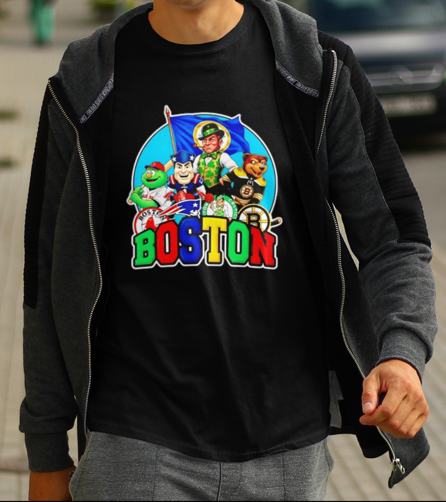 Boston Red Sox Patriots Celtics Bruins Mascots Characters T-Shirt