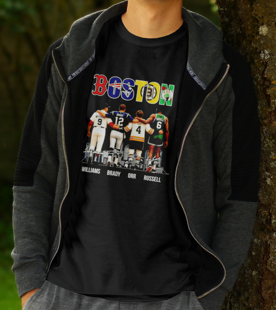 Boston Red Sox Patriots Bruins Celtics Williams Brady Orr Russell T-Shirt