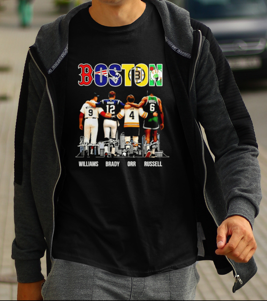 Boston Red Sox Patriots Bruins Celtics Williams Brady Orr Russell T-Shirt