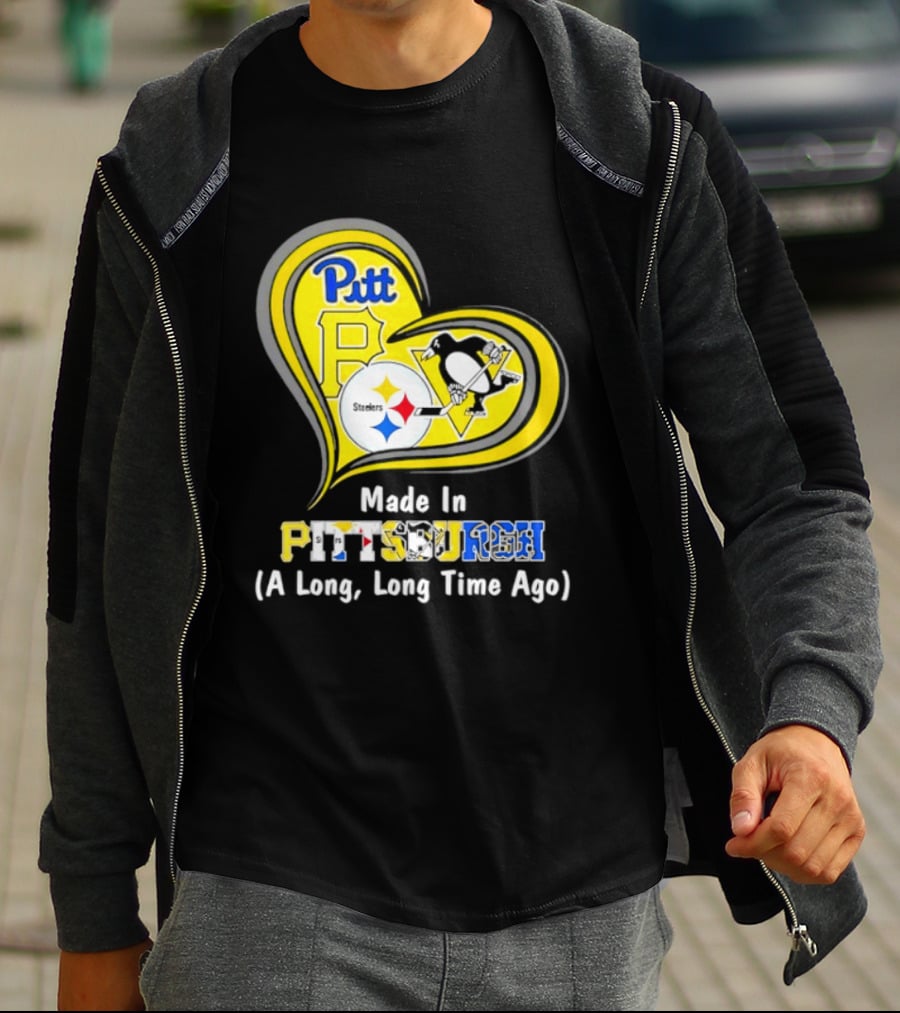 Pitt Steelers Penguins Heart Made In Pittsburgh A Long Time Ago T-Shirt
