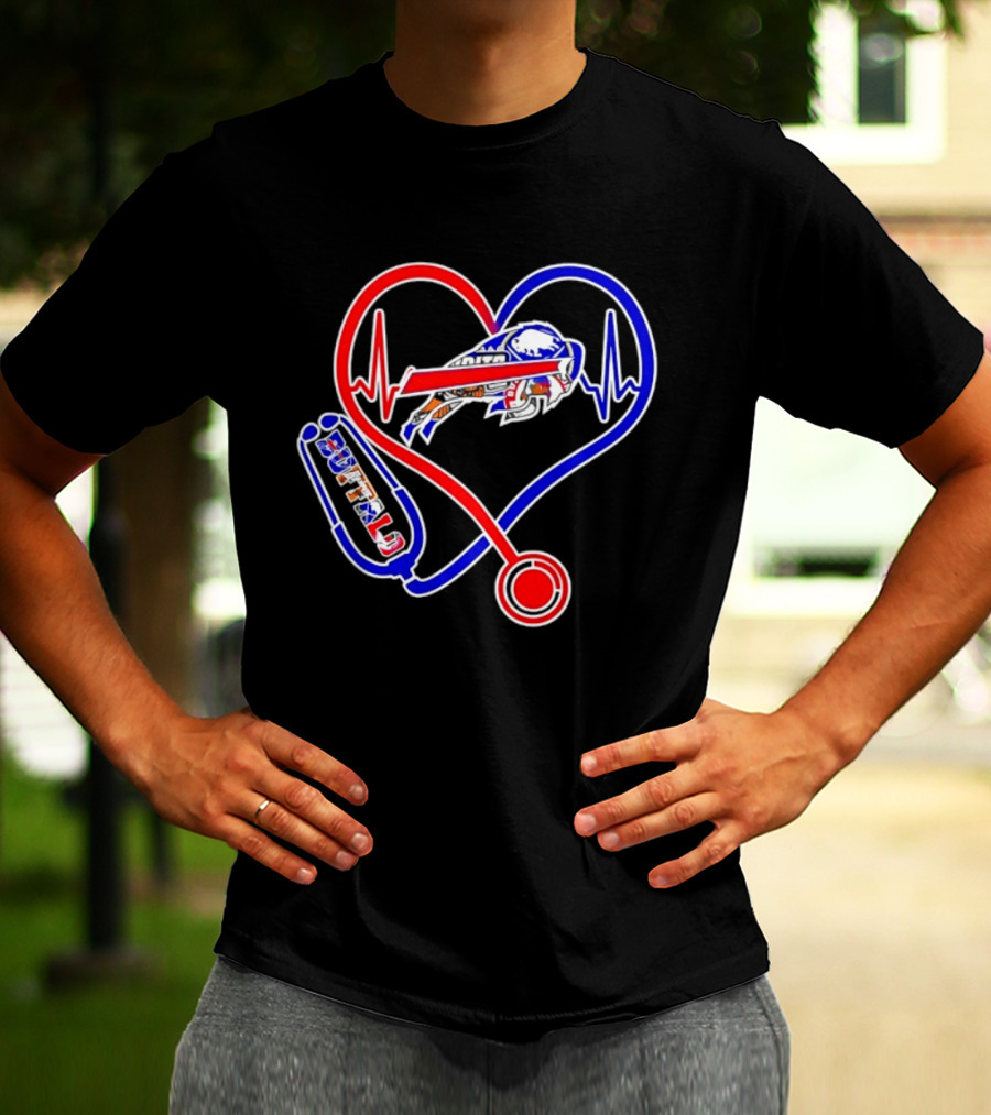 Buffalo Bills Sabres Heartbeat Stethoscope Red White Blue T-Shirt