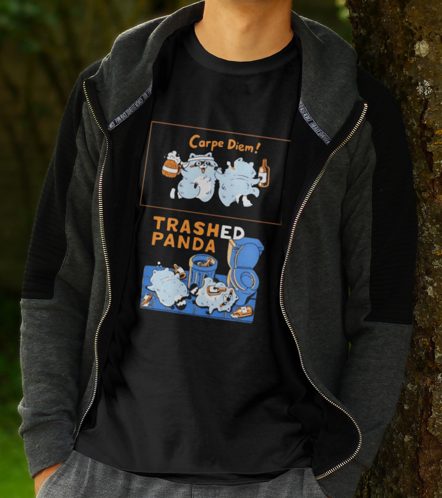 Carpe Diem Trashed Panda Raccoon Beer And Toilet Humor T-Shirt