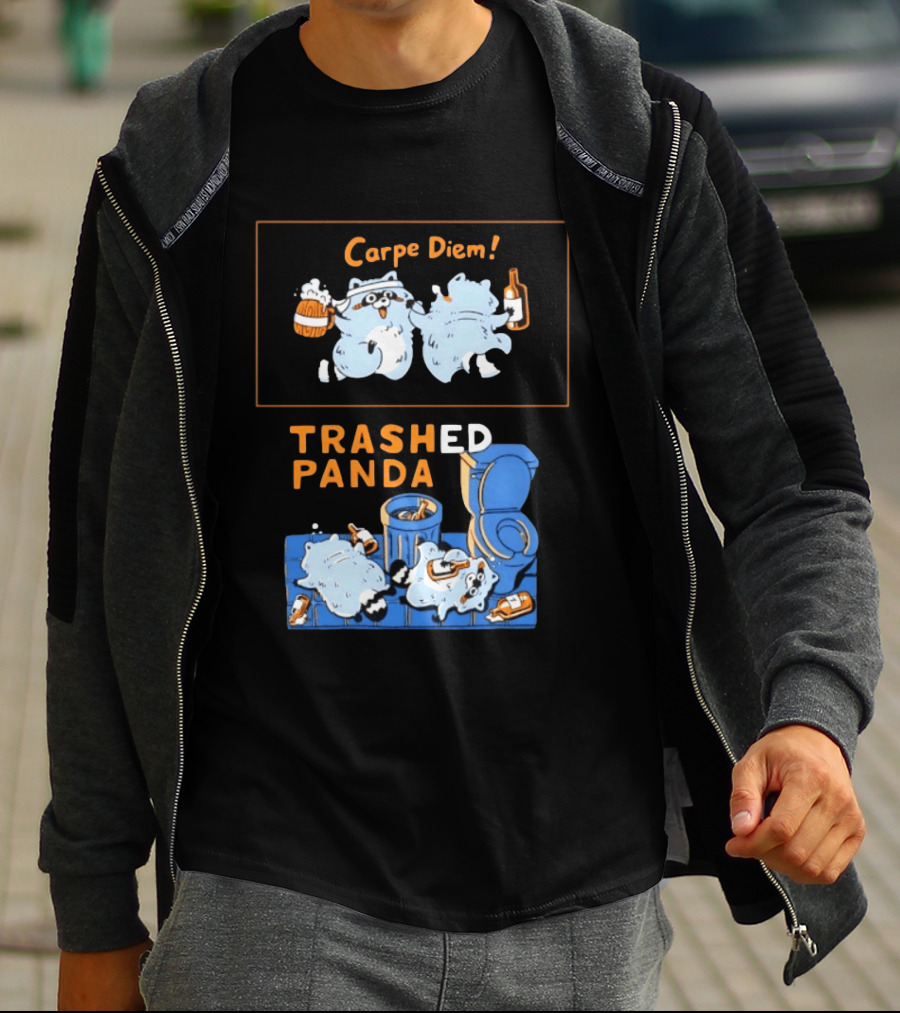 Carpe Diem Trashed Panda Raccoon Beer And Toilet Humor T-Shirt