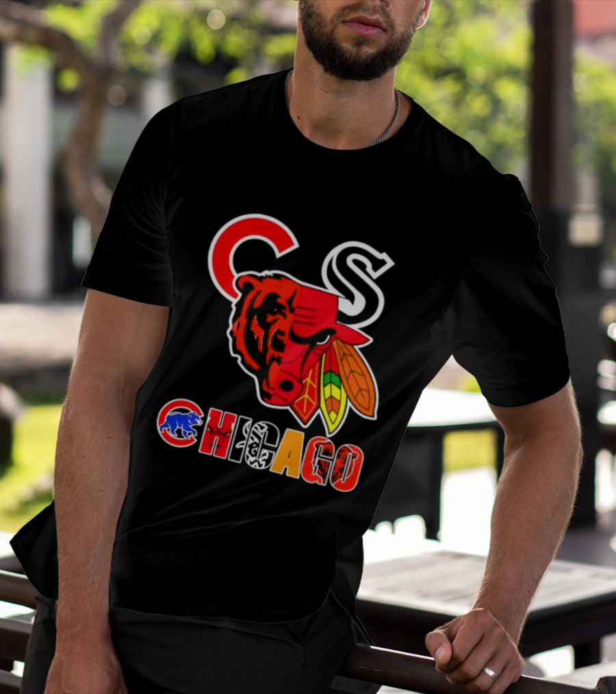 Chicago Bears Bulls Blackhawks Cubs White Sox Sports Team Collage T-Shirt