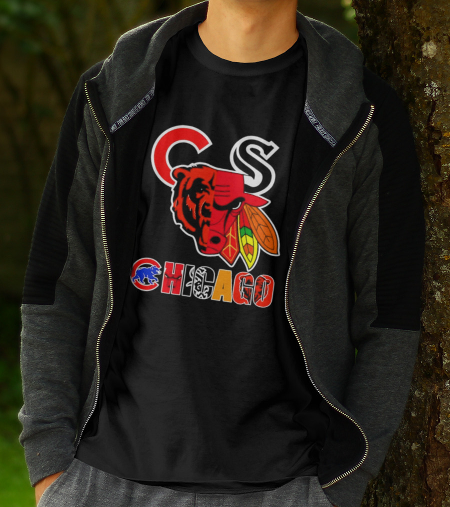 Chicago Bears Bulls Blackhawks Cubs White Sox Sports Team Collage T-Shirt